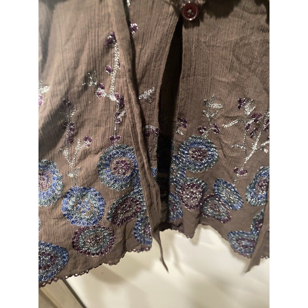 Free People Sleeveless Open Back Top in Brown Purple Metallic Floral Size 4 - Picture 5 of 9